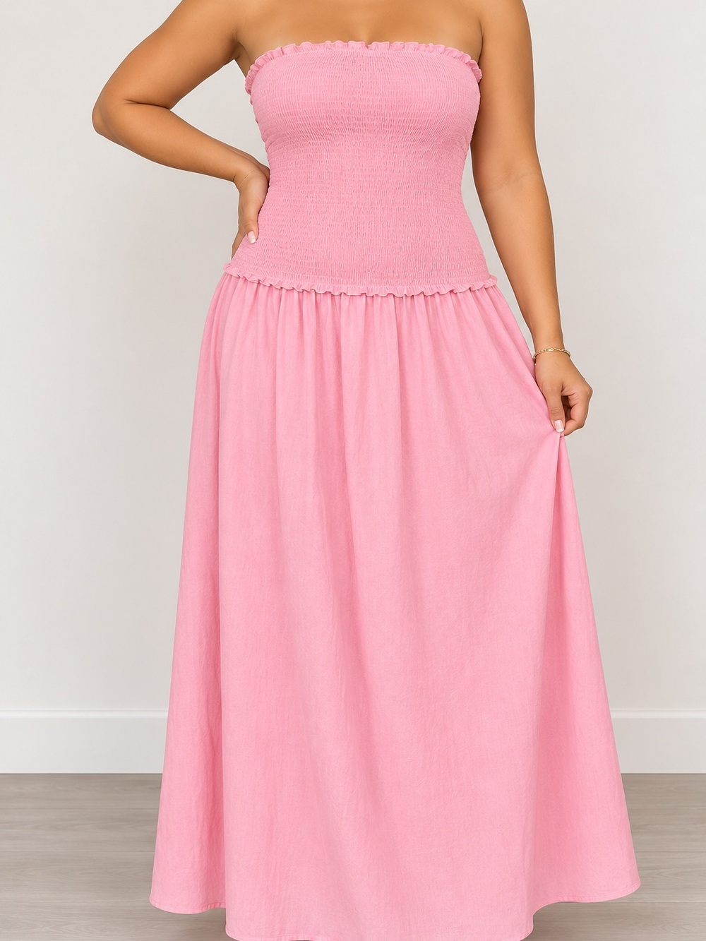 Petal & Pup Pink Strapless Smocked Maxi Dress